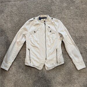 Timeout Jacket Womens Silver Birch Lightweight Cotton Moto Full Zip Pockets